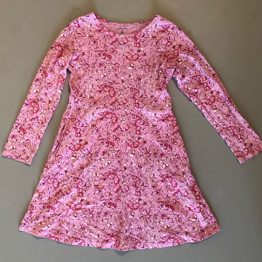 Lands’ End Pink Floral Long Sleeve Dress w/Pockets
